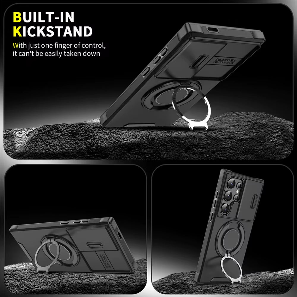 Premium Magnetic Slide Camera Protection Case for Samsung Galaxy S25 Edge, S24, S23+, S21, S22 Ultra, FE, A54, A15, A14, A05, A05S - Ultimate Defense & Style!