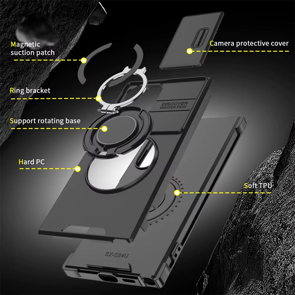 Premium Magnetic Slide Camera Protection Case for Samsung Galaxy S25 Edge, S24, S23+, S21, S22 Ultra, FE, A54, A15, A14, A05, A05S - Ultimate Defense & Style!